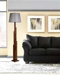 Opviq Kule Ceviz Lámpara de Pie de Madera con Pantalla Gris